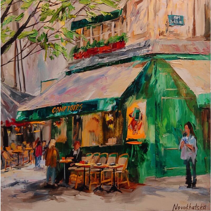 Painting Comptoir des 2 magots by Novokhatska Olga | Painting Figurative Urban Oil Acrylic