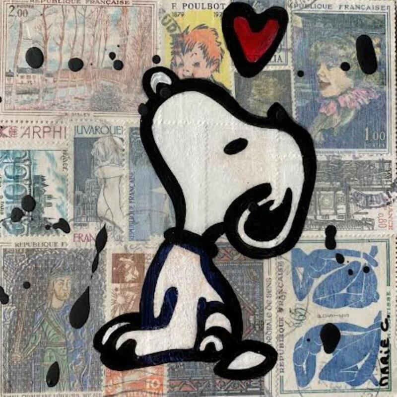 Painting F1 Snoopy love by Marie G.  | Painting Pop-art Pop icons Wood Acrylic Gluing
