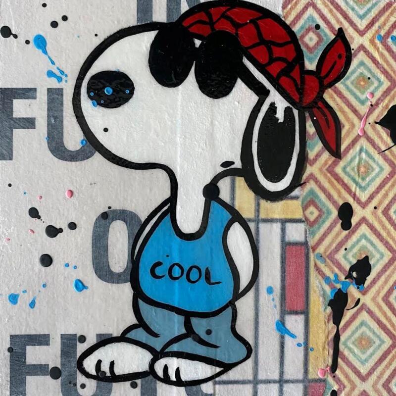 Painting F1  snoopy cool by Marie G.  | Painting Pop-art Pop icons Wood Acrylic Gluing
