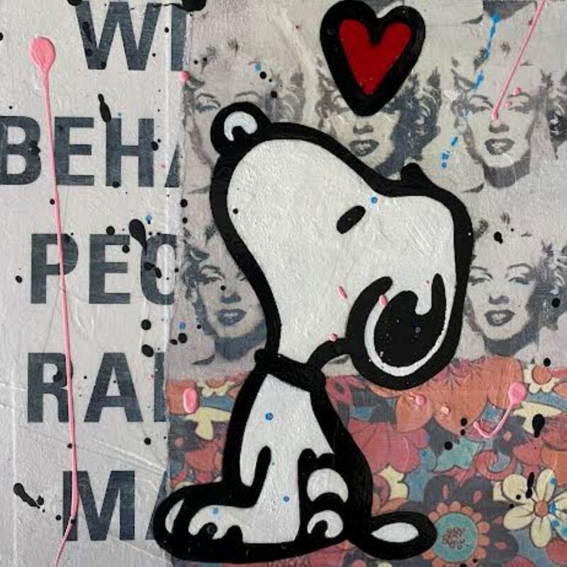 Pintura F2  snoopy love por Marie G.  | Pintura Pop art Iconos pop Madera Acrílico Collage