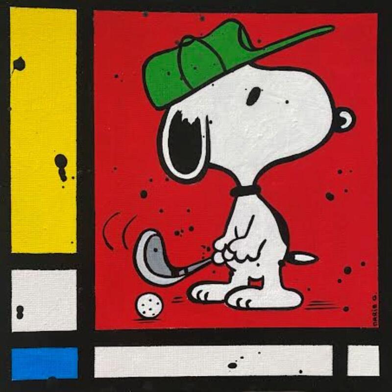 Peinture F3  Snoopy Mondrian par Marie G.  | Tableau Pop-art Icones Pop Acrylique