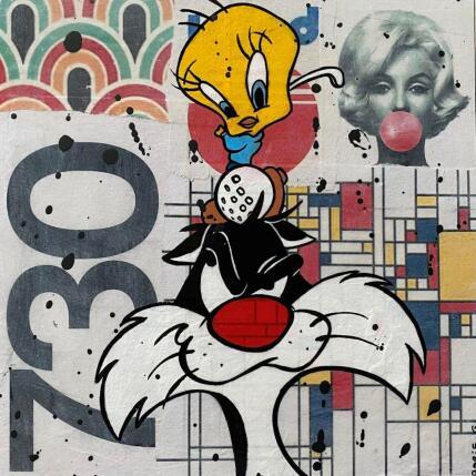 Peinture F3  Titi joue au golf par Marie G.  | Tableau Pop-art Acrylique, Bois, Collage Icones Pop