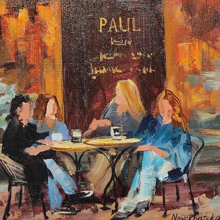 Peinture Café entre copines par Novokhatska Olga | Tableau Figuratif Acrylique, Huile Urbain