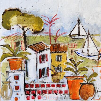 Painting Toutes voiles dehors by Colombo Cécile | Painting Naive art Acrylic, Gluing, Ink, Pastel, Watercolor Landscapes, Pop icons