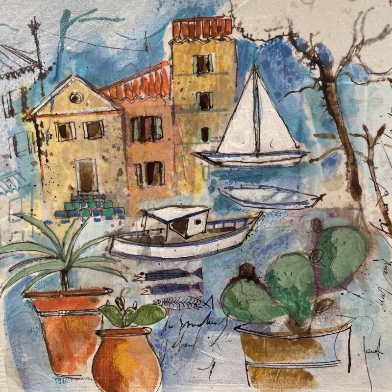 Painting Sardines fraîches by Colombo Cécile | Painting Naive art Landscapes Watercolor Acrylic Gluing Ink Pastel