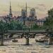 Peinture Paris, Passerelle des Arts et Notre-Dame  par Decoudun Jean charles | Tableau Figuratif Urbain Aquarelle