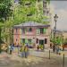 Painting Paris, Montmartre, La Maison Rose  by Decoudun Jean charles | Painting Figurative Urban Watercolor