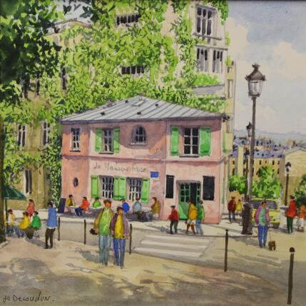 Peinture Paris, Montmartre, La Maison Rose  par Decoudun Jean charles | Tableau Figuratif Aquarelle Urbain