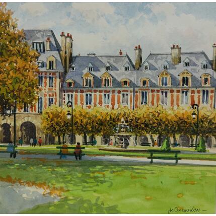 Peinture Paris, La Place des Vosges  par Decoudun Jean charles | Tableau Figuratif Aquarelle Urbain