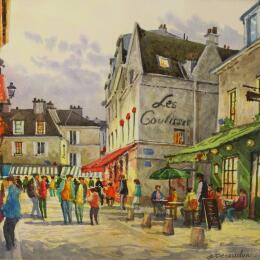 Peinture Paris, Montmartre au 7 rue du Mont-Cenis par Decoudun Jean charles | Tableau Figuratif Aquarelle Urbain