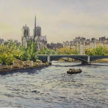 Peinture Paris, Notre-Dame et le Pont de Sully  par Decoudun Jean charles | Tableau Figuratif Aquarelle Urbain
