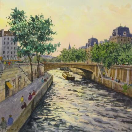 Peinture Paris, le Pont Petit Pont  par Decoudun Jean charles | Tableau Figuratif Aquarelle Urbain