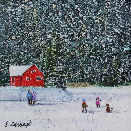 Peinture Un week-end au chalet par Dessapt Elika | Tableau Impressionnisme Acrylique, Sable