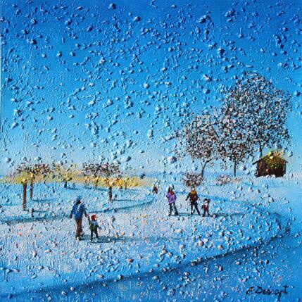 Peinture Un moment en famille sur la glace par Dessapt Elika | Tableau Impressionnisme Acrylique, Sable