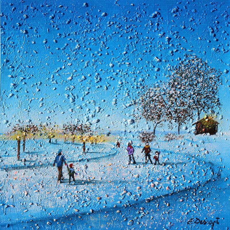 Painting Un moment en famille sur la glace by Dessapt Elika | Painting Impressionism Acrylic Sand