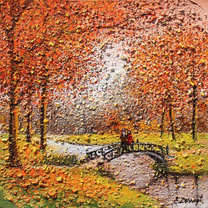 Painting Sur le pont d'automne by Dessapt Elika | Painting Impressionism Acrylic Sand