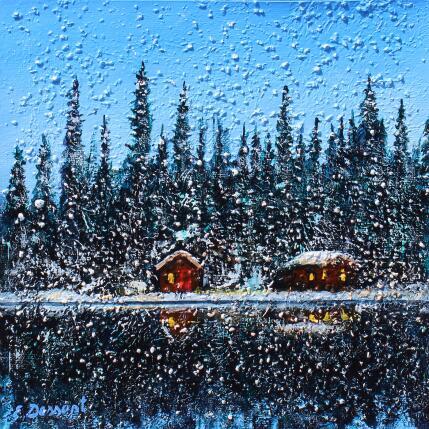 Peinture Une nuit dans la forêt Canadienne par Dessapt Elika | Tableau Impressionnisme Acrylique, Sable