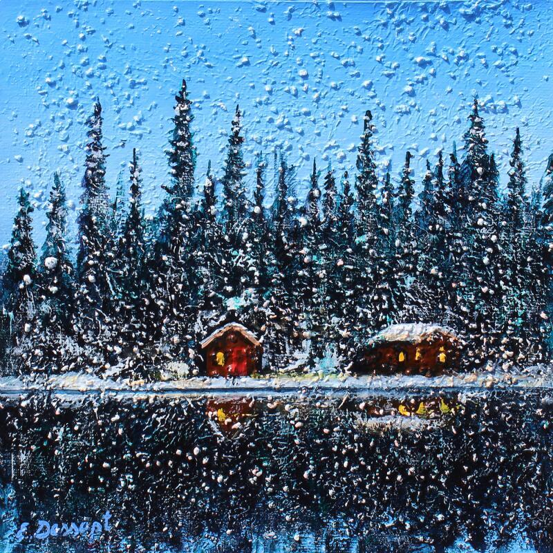 Painting Une nuit dans la forêt Canadienne by Dessapt Elika | Painting Impressionism Acrylic Sand