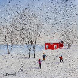 Painting Bataille de boule de neige ! by Dessapt Elika | Painting Impressionism Acrylic, Sand