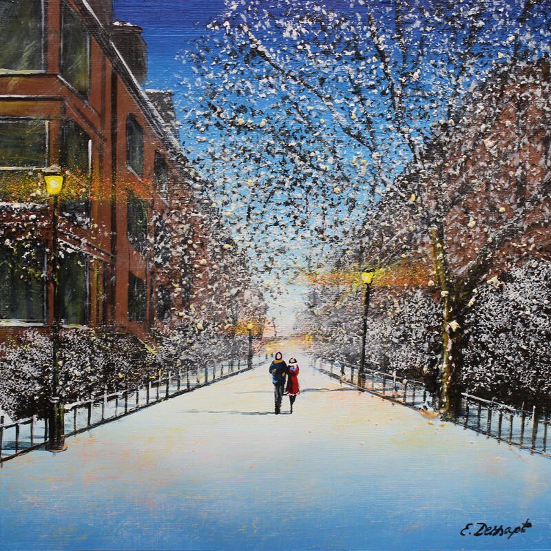 Painting Un hiver à Montréal by Dessapt Elika | Painting Impressionism Acrylic Sand