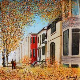 Painting Les maisons montréalaises by Dessapt Elika | Painting Impressionism Acrylic, Sand