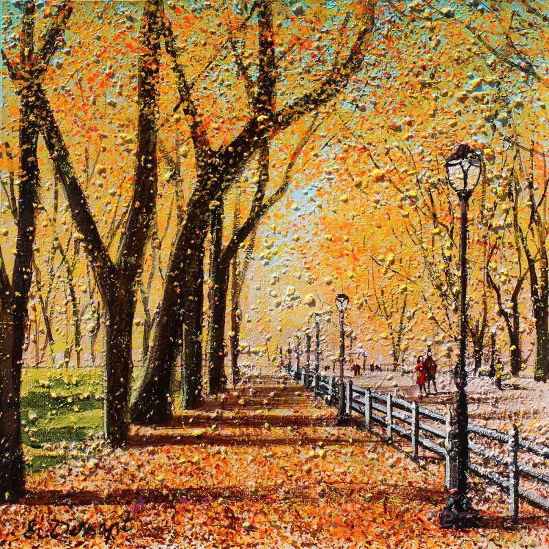Painting L'allée des arbres d'automne by Dessapt Elika | Painting Impressionism Acrylic Sand