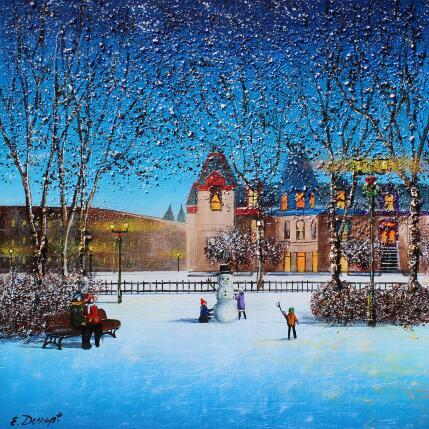 Peinture L'hiver de nos enfances par Dessapt Elika | Tableau Impressionnisme Acrylique, Sable