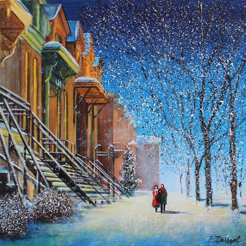 Painting Notre promenade sous la neige de Montréal by Dessapt Elika | Painting Impressionism Acrylic Sand