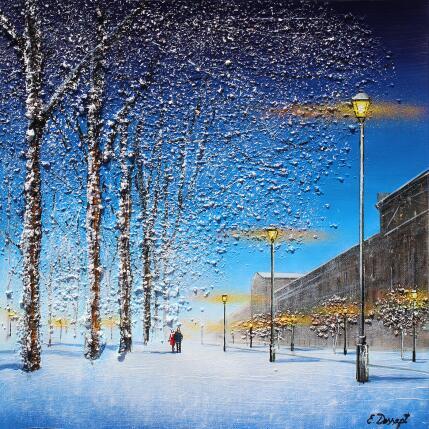 Peinture Balade enneigé à Montréal par Dessapt Elika | Tableau Impressionnisme Acrylique, Sable