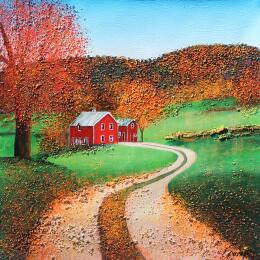 Painting La maison rouge by Dessapt Elika | Painting Impressionism Acrylic, Sand