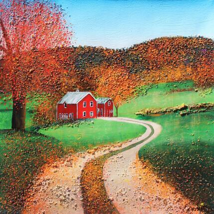 Peinture La maison rouge par Dessapt Elika | Tableau Impressionnisme Acrylique, Sable