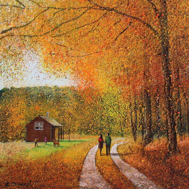 Peinture Un automne en famille au Canada par Dessapt Elika | Tableau Impressionnisme Acrylique Sable