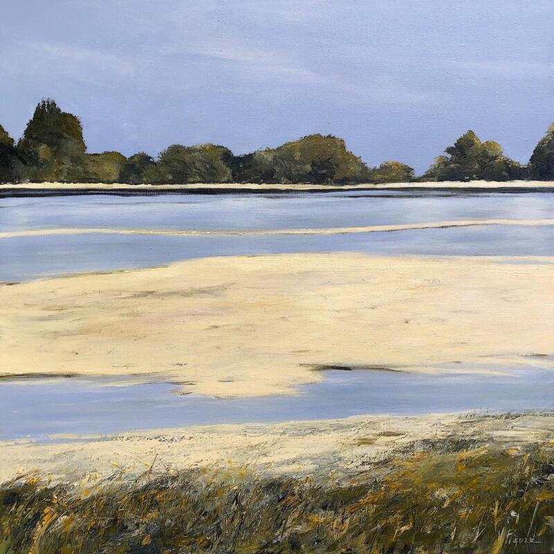 Peinture Bancs de sable sur la Loire par Fièvre Véronique | Tableau Figuratif Nature Acrylique