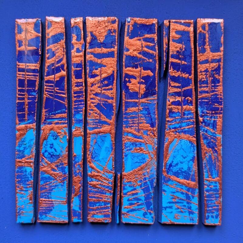 Peinture Bc9 street bleu cuivre  bleu par Langeron Luc | Tableau Matiérisme Bois Acrylique Résine