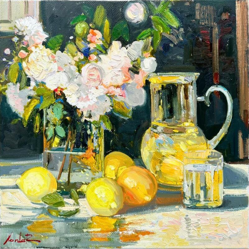 Peinture Citrons et Roses par Xanlar | Tableau Impressionnisme Huile