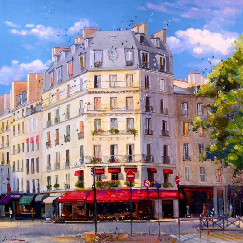 Peinture Le Cafe Saint Germain par Xanlar | Tableau Impressionnisme Paysages Huile