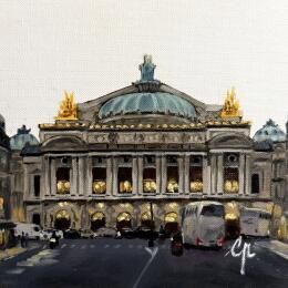 Peinture L'Opéra et la Ville par Poulain Clément | Tableau Figuratif Huile Architecture, Scènes de vie, Urbain