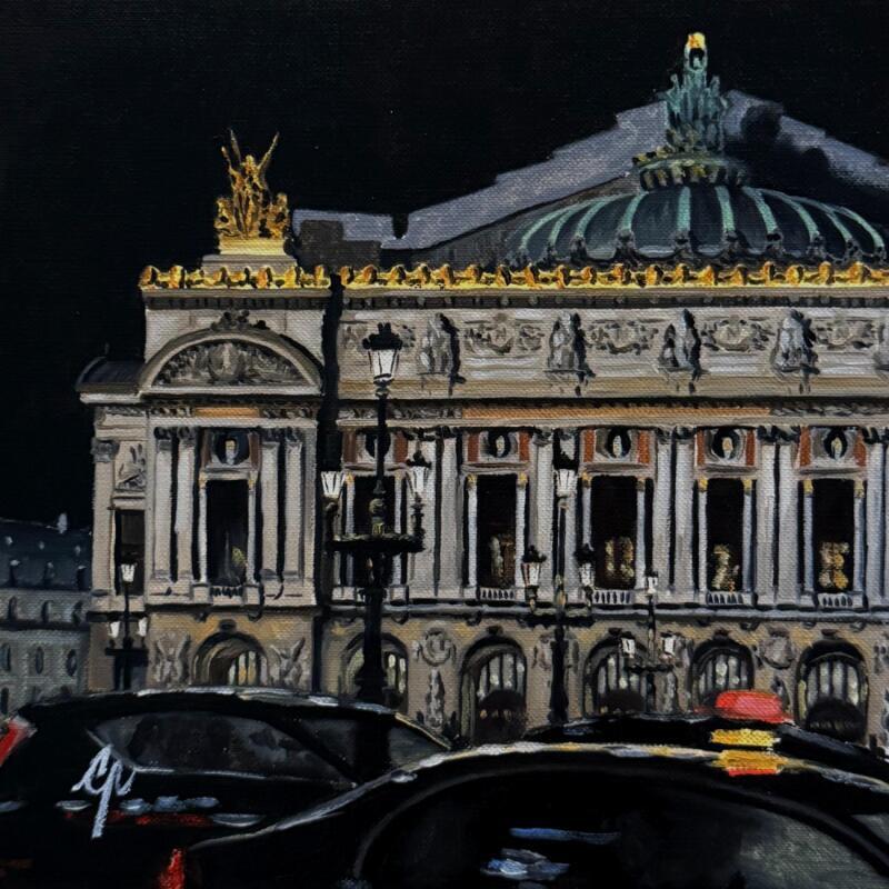 Peinture Nocturne à l'Opéra par Poulain Clément | Tableau Figuratif Urbain Scènes de vie Architecture Huile