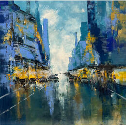 Painting Blue Street by Dessein Pierre | Painting Figurative Oil