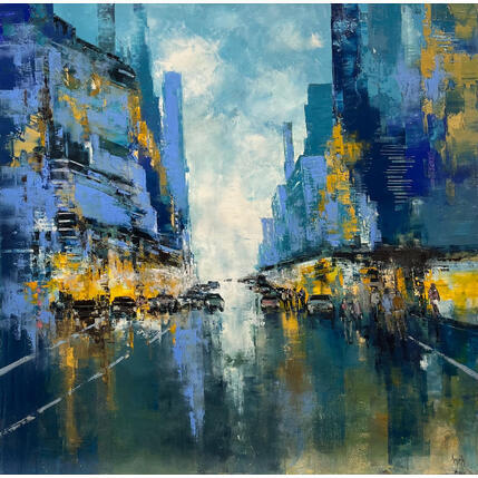 Painting Blue Street by Dessein Pierre | Painting Figurative Oil
