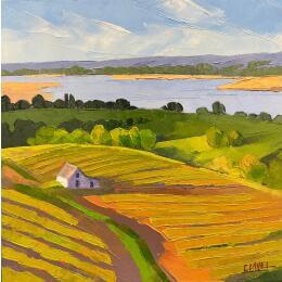 Peinture Vignobles de Loire par Clavel Pier-Marion | Tableau Impressionnisme Bois, Huile Paysages