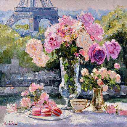 Painting Roses by the Eiffel Tower  by Xanlar | Painting