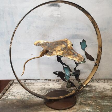 Sculpture Raie au corail turquoise  par Eres Nicolas | Sculpture Figuratif Métal Animaux
