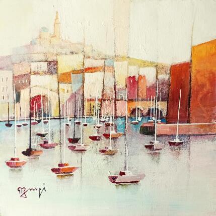 Peinture AR89 BÂTEAUX A L'ENTREE DU PORT par Burgi Roger | Tableau Figuratif Acrylique Marine, Paysages, Urbain