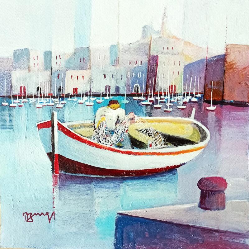Painting  AR128 LE PÊCHEUR AUX FILETS  by Burgi Roger | Painting Figurative Urban Marine Life style Acrylic