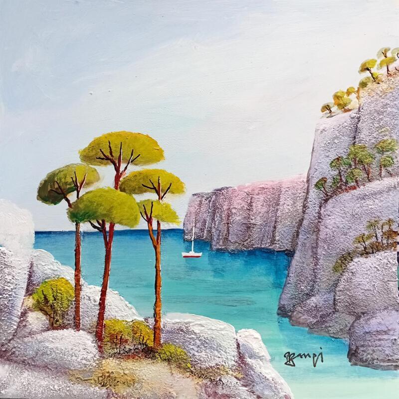 Painting AR154 CALANQUE AUXTROIS PINS  by Burgi Roger | Painting Figurative Landscapes Marine Acrylic