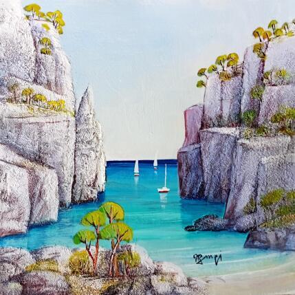 Painting AR155 CALANQUE INSPIREE D'EN VAU by Burgi Roger | Painting Figurative Acrylic Landscapes, Marine, Nature