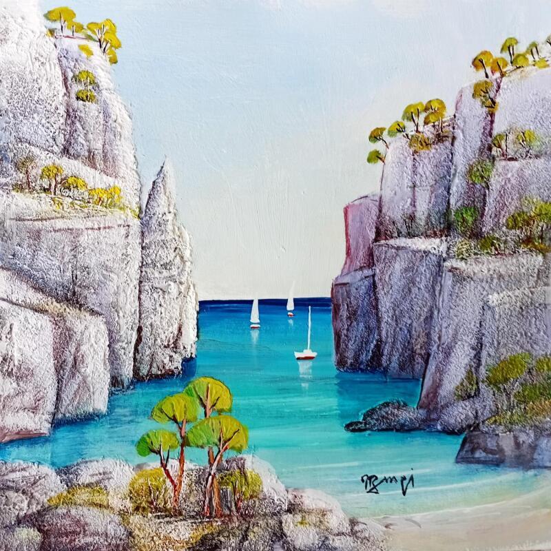 Painting AR155 CALANQUE INSPIREE D'EN VAU by Burgi Roger | Painting Figurative Landscapes Marine Nature Acrylic