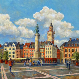 Painting Soleil sur la Grand place by Jung François | Painting Figurative Oil Urban