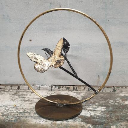 Sculpture Papillon sur branche  by Eres Nicolas | Sculpture Figurative Metal Animals
